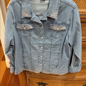 Women's Blue Jean Jacket with Rhinestone Accents
